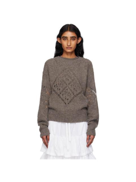 OPEN YY Taupe Alpaca Argyle Pointelle Sweater