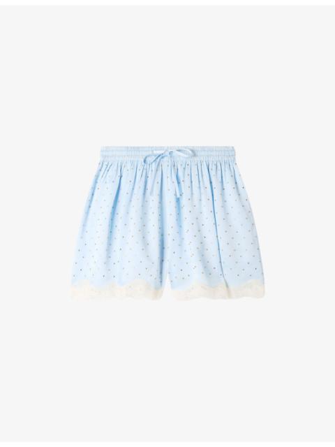 Sandro Rhinestone Lace-Embroidered Woven Shorts