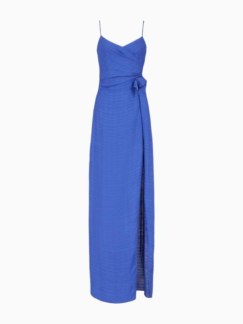 Viscose-crêpe long dress with knot and slit