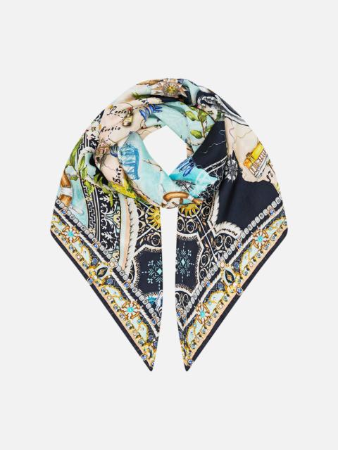 CAMILLA LARGE CRYSTALLED SILK SQUARE SCARF