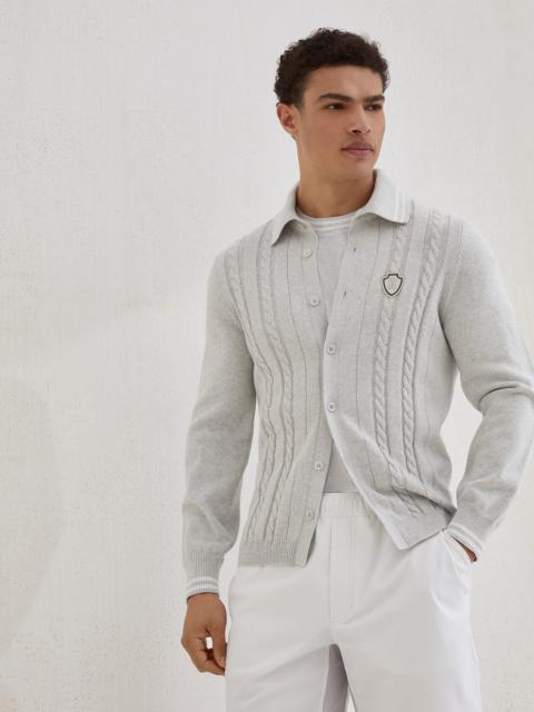 Brunello Cucinelli Cotton cable knit shirt with logo