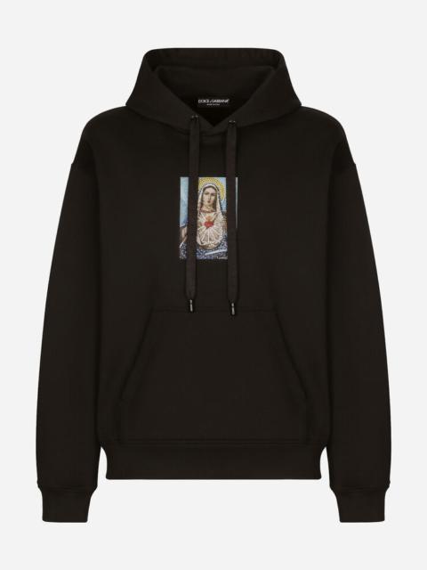 Dolce & Gabbana Jersey hoodie with print and fusible rhinestone embellishment