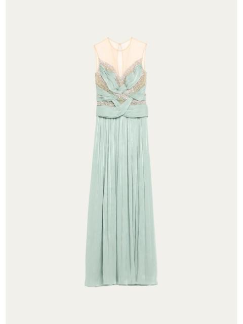 COSTARELLOS Branka Embellished Crisscross Lurex Georgette Illusion Gown