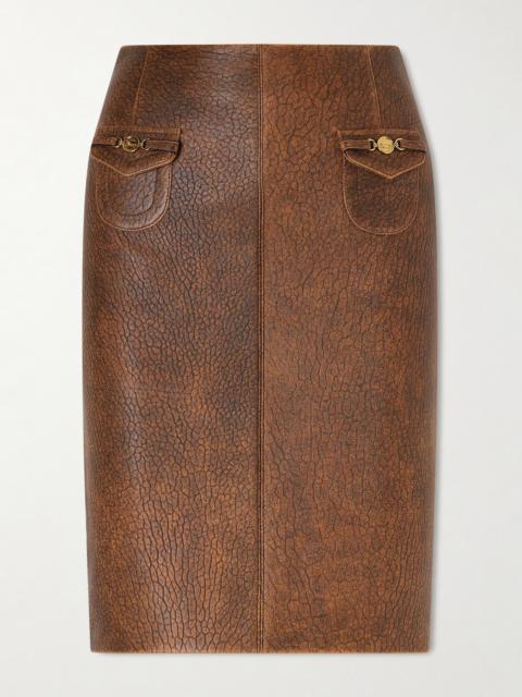 Chloé Horsebit-embellished Textured-leather Midi Skirt