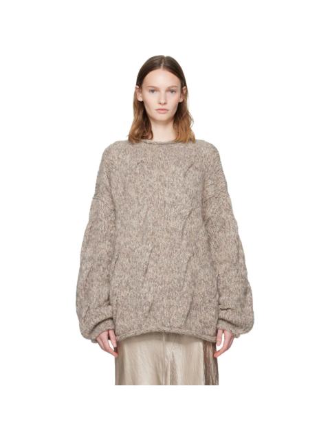 LAUREN MANOOGIAN Gray Handknit Cable Rollneck Sweater