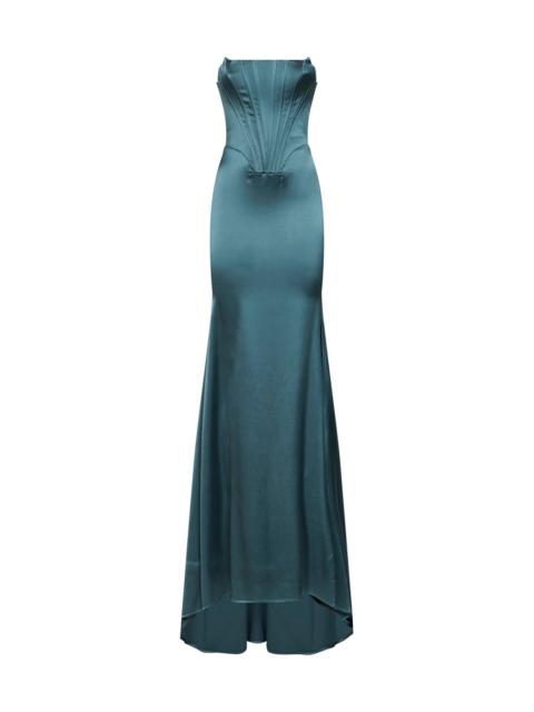 GIUSEPPE DI MORABITO Teal blue stretch satin long bustier dress