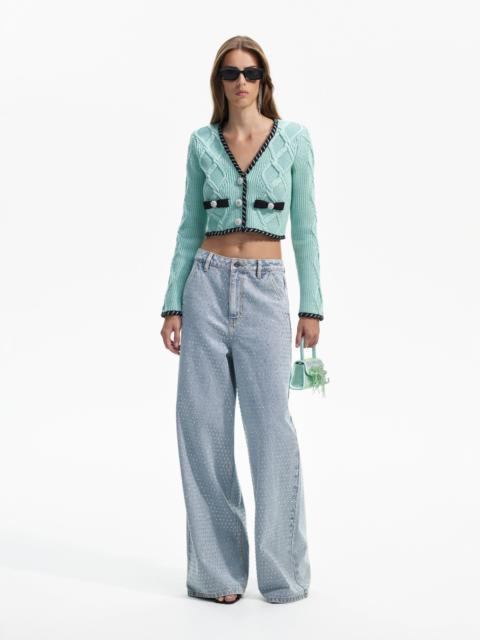 self-portrait Mint Cable Knit Cropped Cardigan