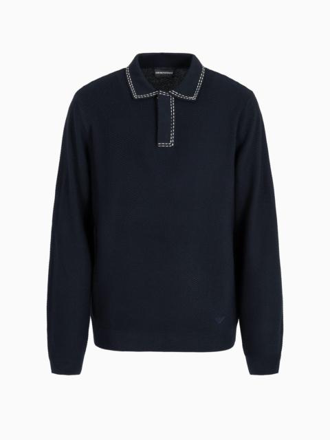 EMPORIO ARMANI ASV diagonal-stitch wool and Lyocell-blend jumper with polo-shirt collar