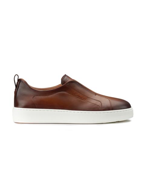 Santoni Men's brown leather slip-on sneaker
