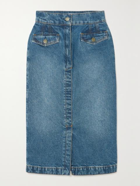 FRAME + Net Sustain Denim Midi Skirt