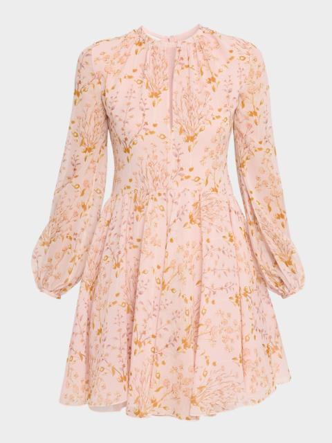 GIAMBATTISTA VALLI Floral Georgette Long-Sleeve Mini Dress