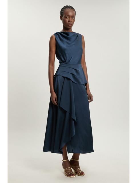 KAREN MILLEN Textured Satin Ruffle Detail Sleeveless Midi Dress