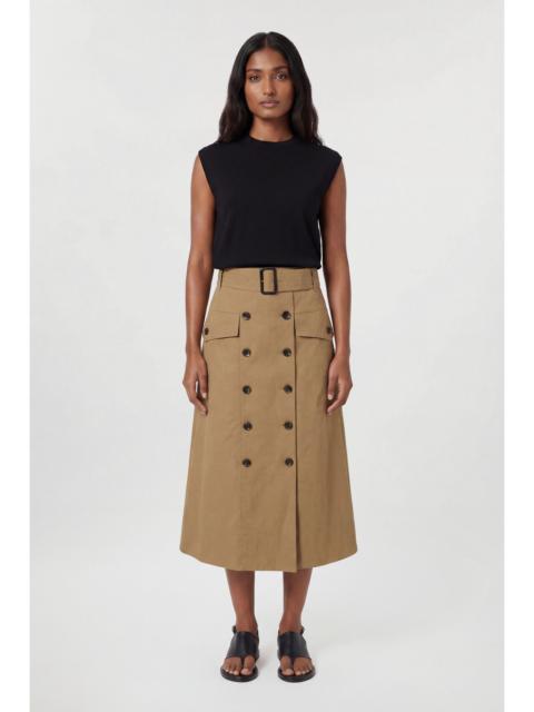 KAREN MILLEN Tailored Cotton Trench Button Front Pleated Skirt