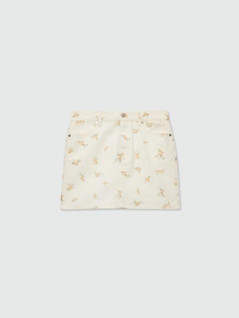 MSGM Off-white cotton canvas mini skirt with floral print