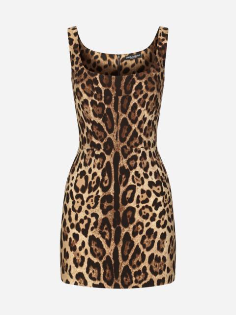 Short leopard-print charmeuse dress