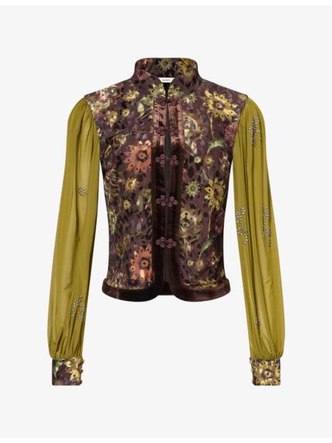 SIEDRÉS Gilie Floral-Pattern Velvet Top