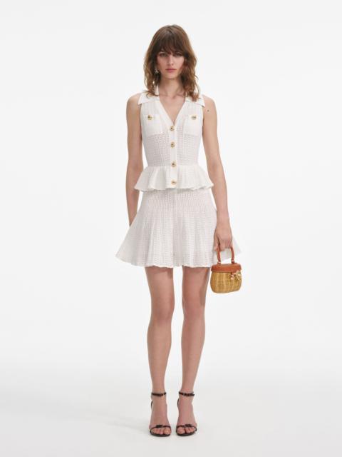 White Pointelle Knit Mini Dress