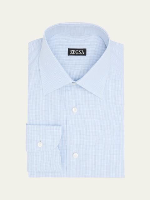 ZEGNA Men's Cotton Mini-Plaid Dress Shirt