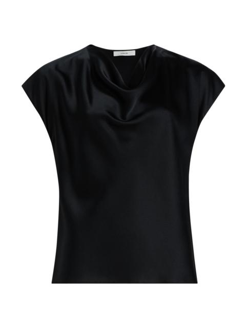 Vince Women's Cap-Sleeve Silk Satin Blouse - Black