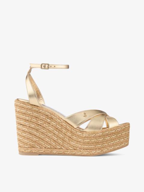 JIMMY CHOO Korra 100 Gold Metallic Nappa Leather Wedges
