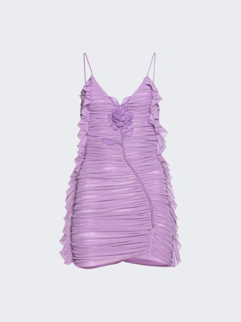 David Koma Lace Rose Embroired Detail Asymmetric Ruched Dress Lilac