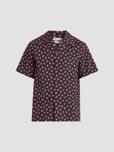 JW Anderson Men's Strawberry-Print Cotton Camp Shirt - Black Red