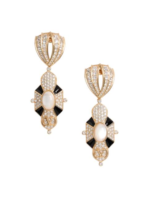 Valentino Women's Pas Plus Earrings in Metal Resin Enamel and Swarovski Crystals - Gold Black Crystal Cream