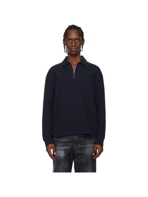 BOSS Navy Zip-Neck Cotton Blend Polo