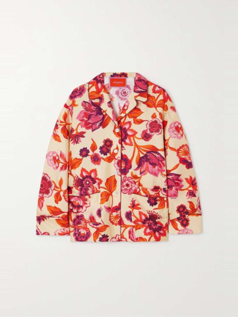 Floral-print silk-twill pajama shirt