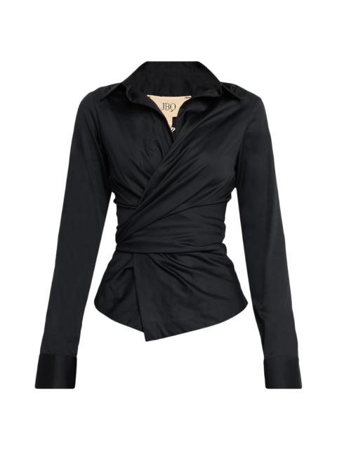 JBQ Women's Valentina Stretch Poplin Wrap Top - Black