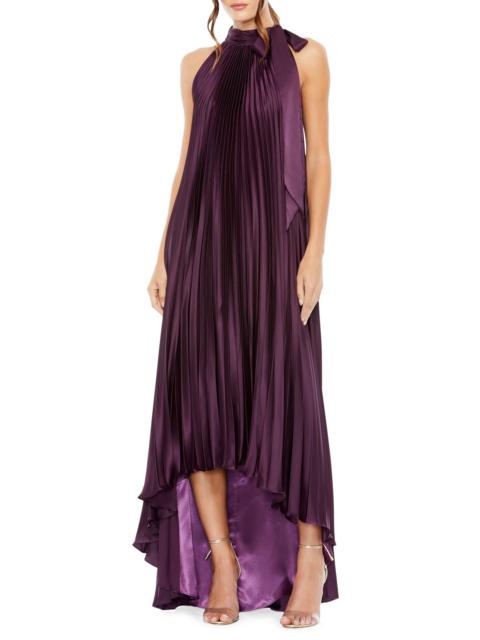 MAC DUGGAL Women's Pleated Halter High-Low Gown - Plum