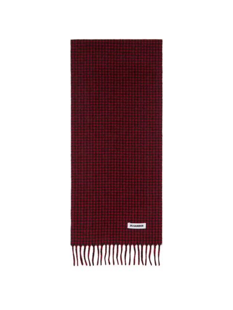 Jil Sander Red & Black Check Scarf