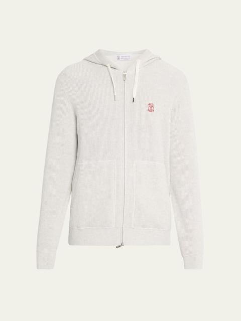 Brunello Cucinelli Men's Cotton Rib Hooded Cardigan Sweatshirt