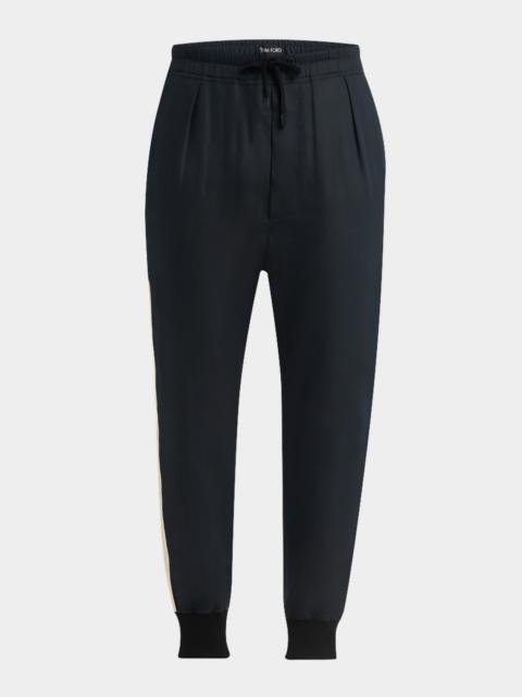 TOM FORD Men's Cotton and Silk Twill Side-Stripe Jogger Pants