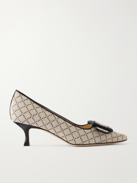 Manolo Blahnik Maysale 50 Buckled Leather-trimmed Raffia Pumps