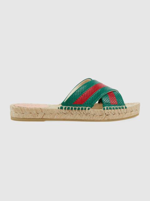 GUCCI Women's leather slide sandal with Web