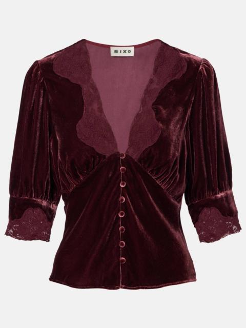 RIXO Amanda lace-trimmed velvet top