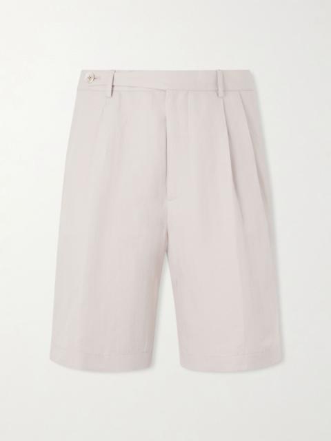 Brunello Cucinelli Wide-Leg Pleated Linen and Cotton-Blend Shorts Beige