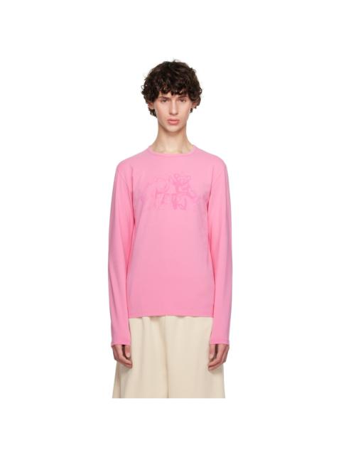 MM6 Maison Margiela Pink Flocked Long Sleeve T-Shirt