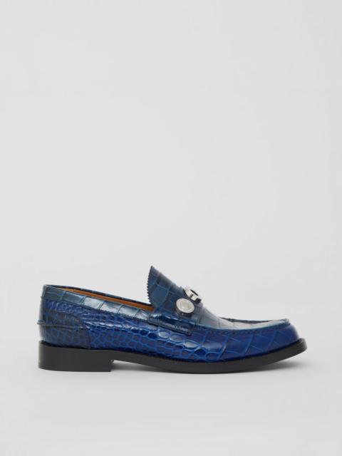 Burberry Logo Detail Embossed Leather Loafers