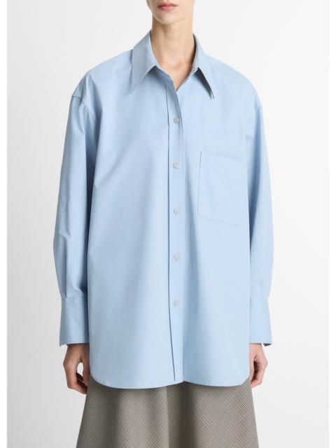 Vince Faux-Leather-Trim Italian Cotton Oversized Button-Front Shirt