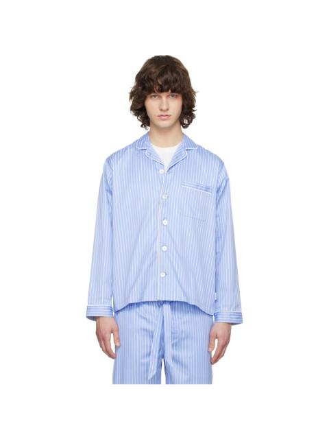 TEKLA Blue Sateen Long-Sleeved Pyjama Shirt