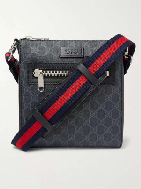 GUCCI Leather-Trimmed Monogrammed Coated-Canvas Messenger Bag