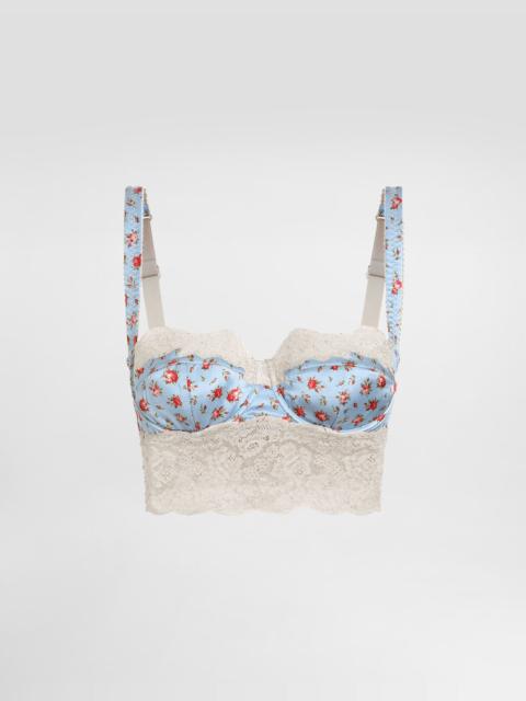 Dolce & Gabbana Small rose-print satin and lace balconette