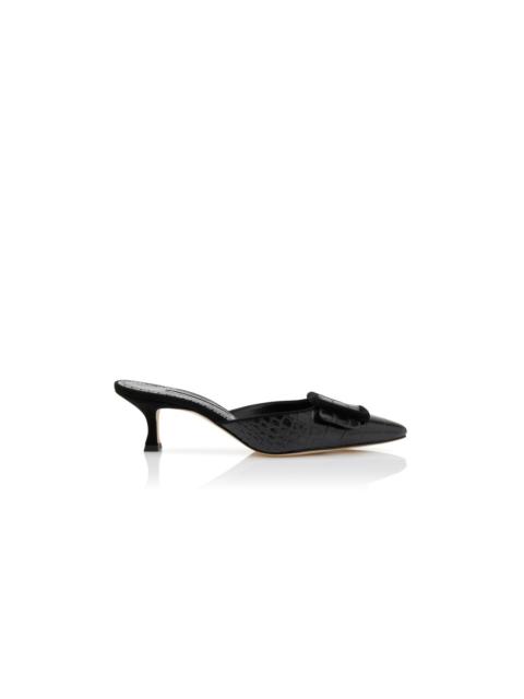 Black Calf Leather Buckle Detail Mules