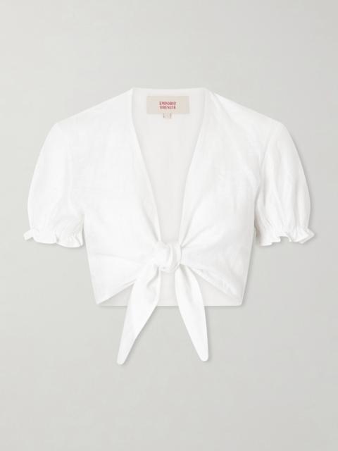 EMPORIO SIRENUSE Poppy Knotted Linen Cropped Top