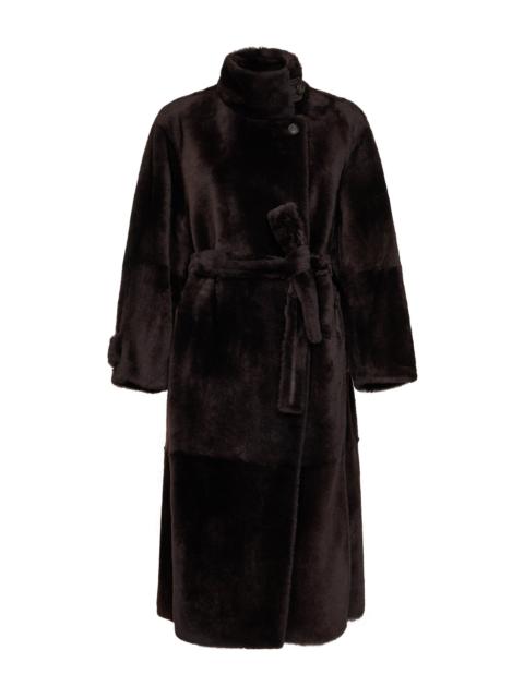 Brunello Cucinelli Dark brown shearling belted coat