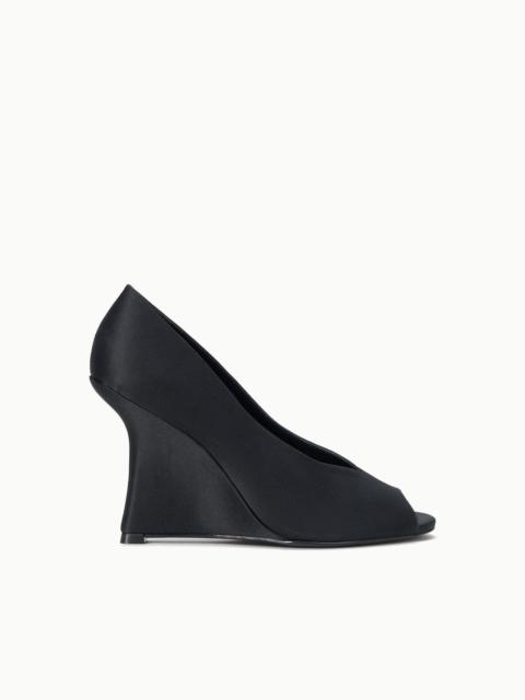 STAUD STAUD BRIGITTE PEEP TOE WEDGE BLACK SATIN