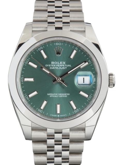ROLEX Pre-Owned Rolex Datejust 41 Mint Green Dial Ref 126300 Smooth Bezel