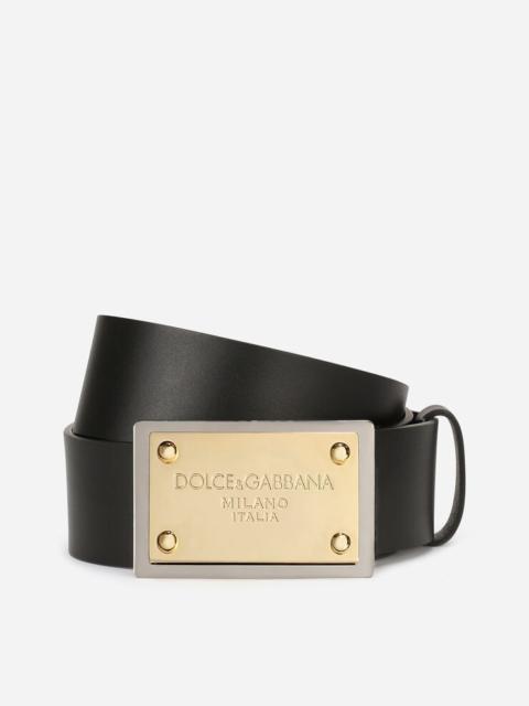 Lux leather belt with branded buckle